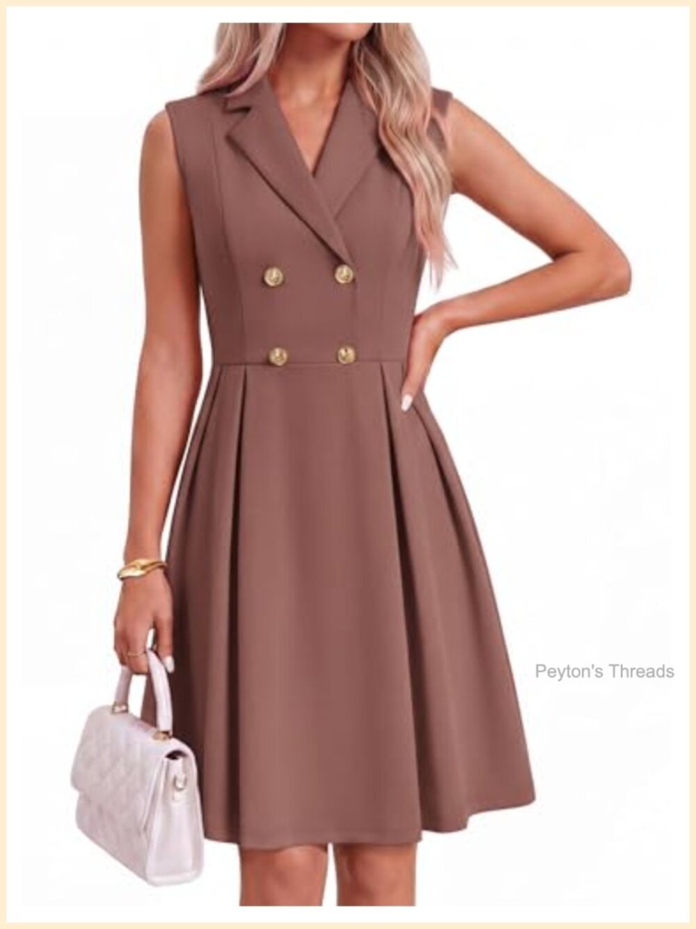 Women's A-Line Midi Dress V-Neck Pleated Sleeveless Business Casual